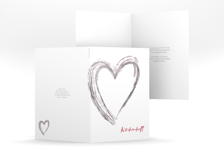 Kirchenheft Hochzeit Liebe A5 Klappkarte hoch rot silber