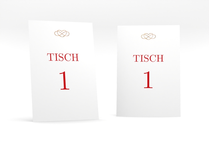Tischnummer Hochzeit Infinity Tischaufsteller rot gold
