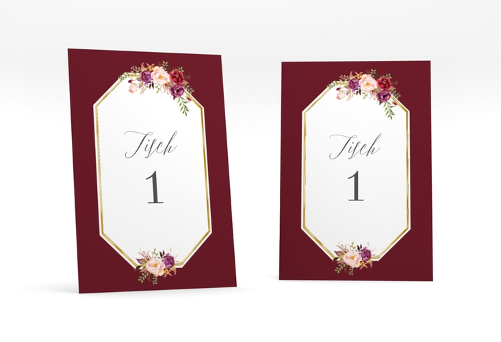 Tischnummer Hochzeit Prachtvoll Tischaufsteller rot gold