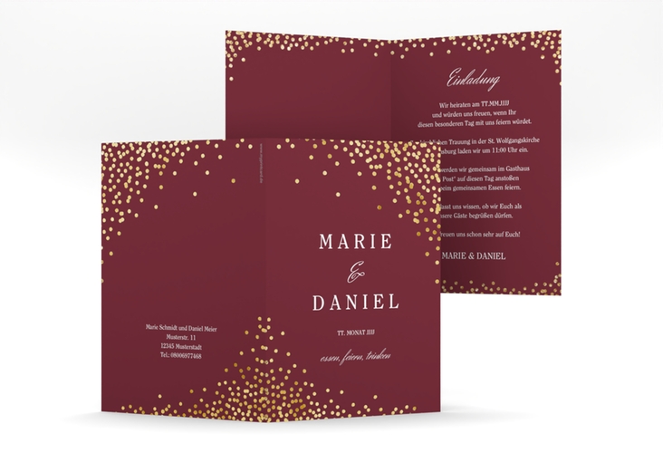 Einladungskarte Hochzeit Glitter A6 Klappkarte hoch rot gold