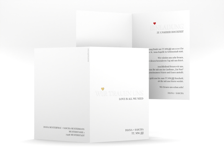 Einladungskarte Hochzeit Embossing A6 Klappkarte hoch rot gold