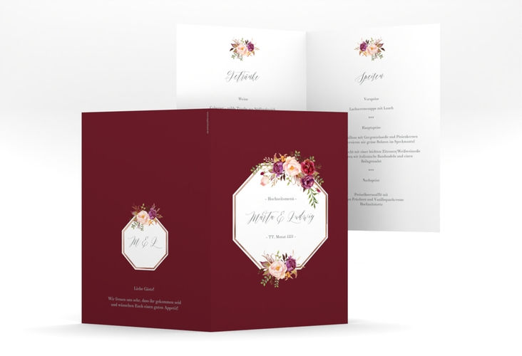 Menükarte Hochzeit Prachtvoll A5 Klappkarte hoch rot rosegold