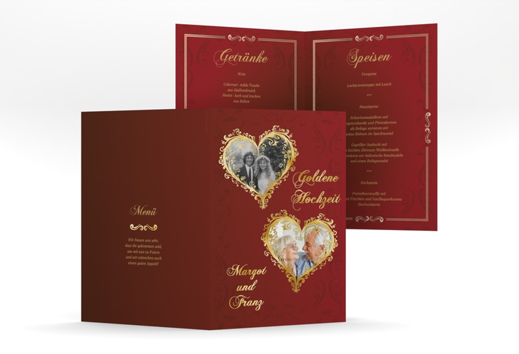 Menükarte Hochzeit Goldene Hochzeit A5 Klappkarte hoch rot gold