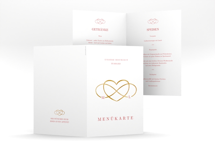 Menükarte Hochzeit Infinity A5 Klappkarte hoch rot gold