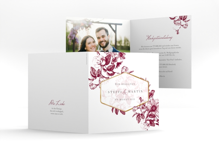 Hochzeitseinladung Magnificent quadr. Klappkarte rot gold