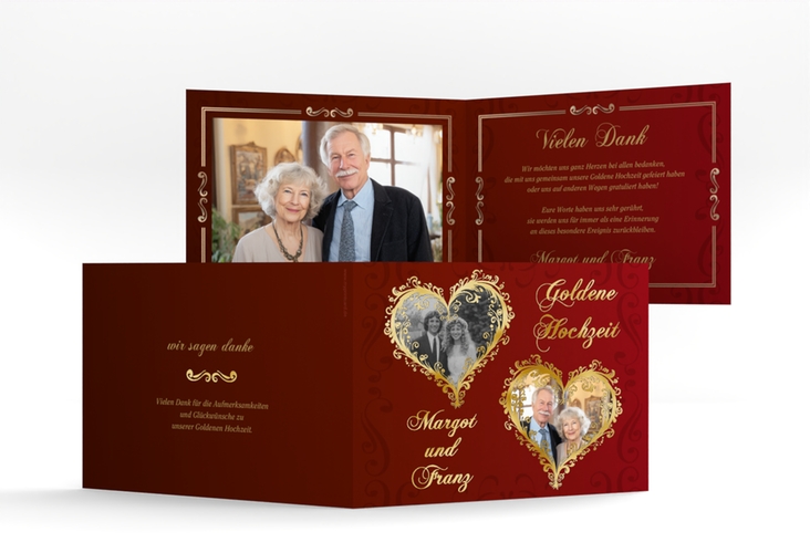 Danksagungskarte Hochzeit Goldene Hochzeit A6 Klappkarte quer rot gold