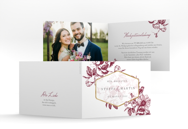 Einladungskarte Hochzeit Magnificent A6 Klappkarte quer rot gold