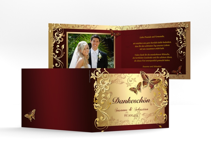 Danksagungskarte Hochzeit Toulouse A6 Klappkarte quer rot gold