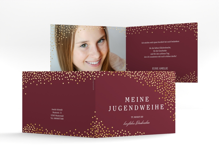 Danksagung Jugendweihe Glossa A6 Klappkarte quer rot gold