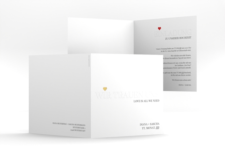 Hochzeitseinladung Embossing quadr. Klappkarte rot gold