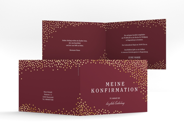 Einladung Konfirmation Glossy A6 Klappkarte quer rot gold