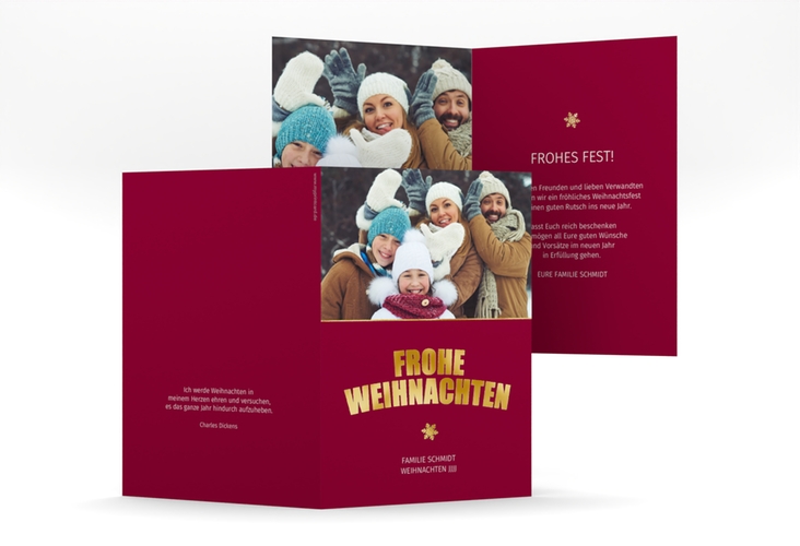 Weihnachtskarte Festtag A6 Klappkarte hoch rot gold zum Personalisieren mit Foto