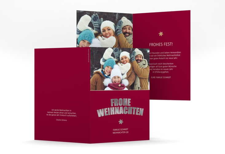 Weihnachtskarte Festtag A6 Klappkarte hoch rot silber zum Personalisieren mit Foto