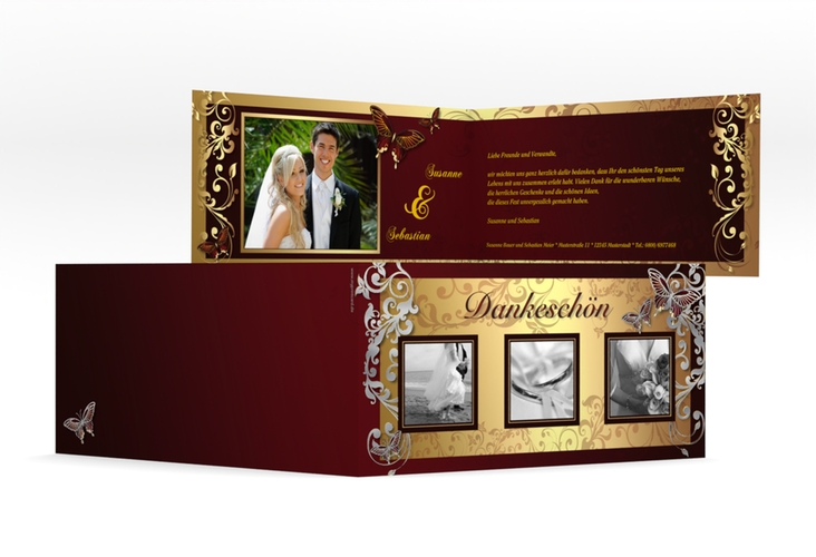 Dankeskarte Hochzeit Toulouse lange Klappkarte quer rot silber