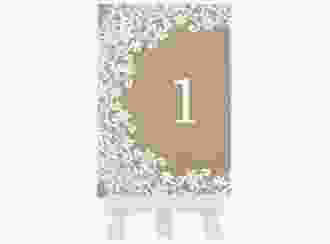 Tischnummer Hochzeit Mariage Tischaufsteller beige mit Bogen aus weißer Spitze
