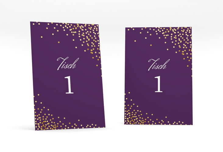 Tischnummer Hochzeit Glitter Tischaufsteller lila gold