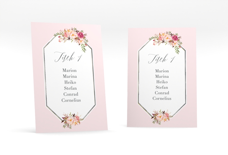 Tischaufsteller Hochzeit Prachtvoll Tischaufsteller rosa silber