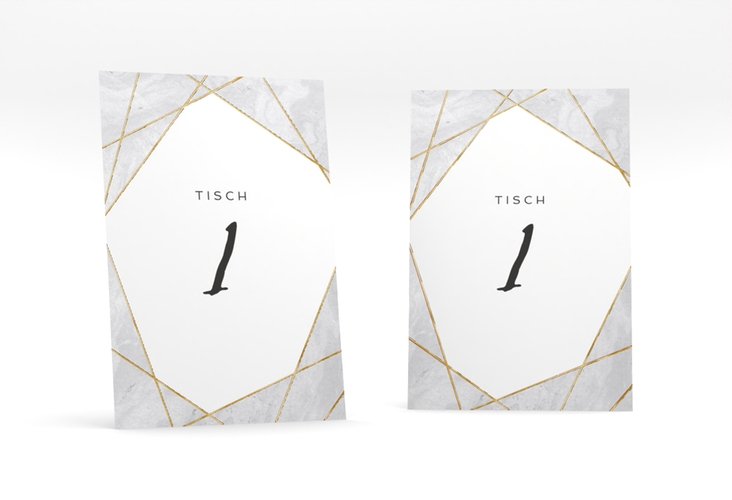 Tischnummer Hochzeit Asymmetry Tischaufsteller grau gold