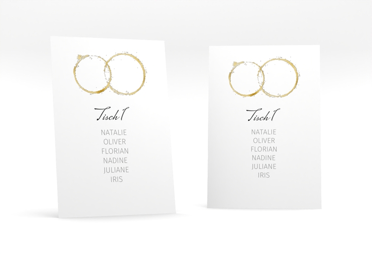 Tischaufsteller Hochzeit Trauringe Tischaufsteller grau gold minimalistisch gestaltet mit zwei Eheringen