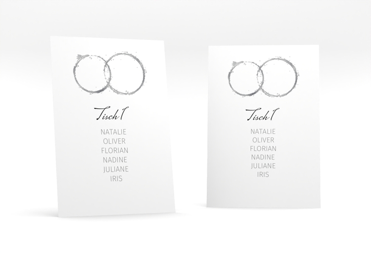 Tischaufsteller Hochzeit Trauringe Tischaufsteller grau silber minimalistisch gestaltet mit zwei Eheringen