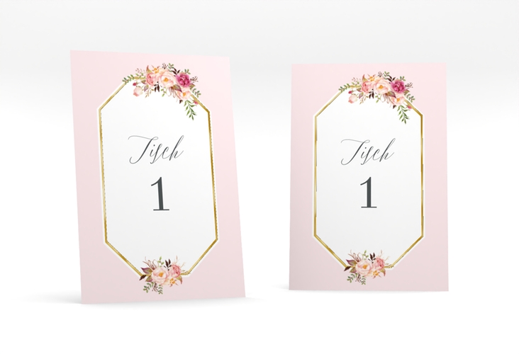 Tischnummer Hochzeit Prachtvoll Tischaufsteller rosa gold