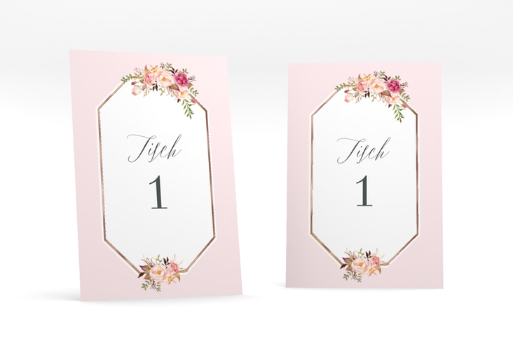 Tischnummer Hochzeit Prachtvoll Tischaufsteller rosa rosegold