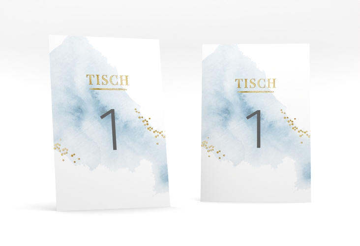 Tischnummer Hochzeit Pastell Tischaufsteller blau gold