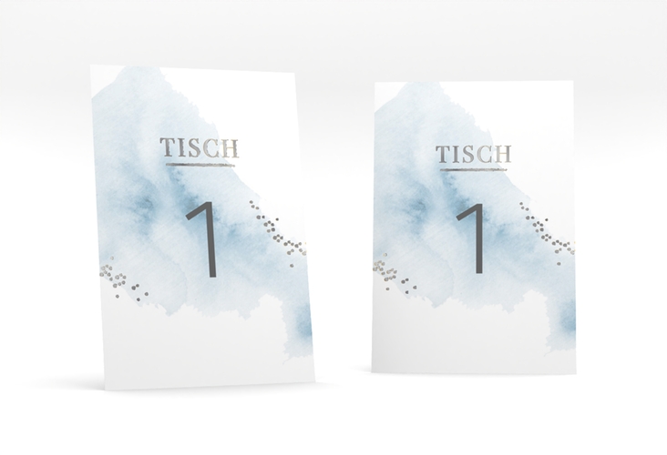 Tischnummer Hochzeit Pastell Tischaufsteller blau silber