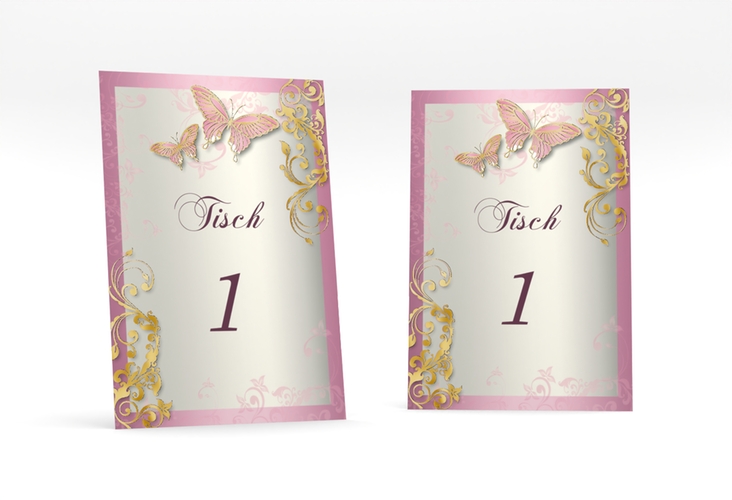 Tischnummer Hochzeit Toulouse Tischaufsteller rosa gold