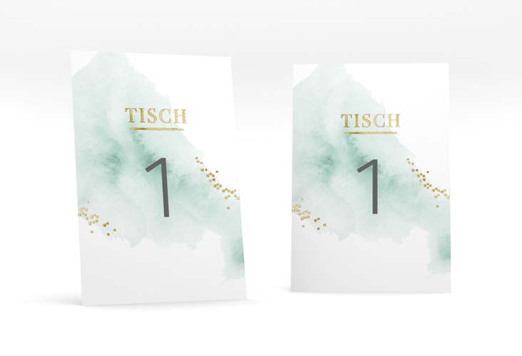 Tischnummer Hochzeit Pastell Tischaufsteller mint gold
