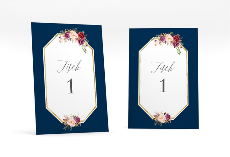 Tischnummer Hochzeit Prachtvoll Tischaufsteller blau gold