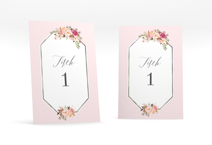 Tischnummer Hochzeit Prachtvoll Tischaufsteller rosa silber