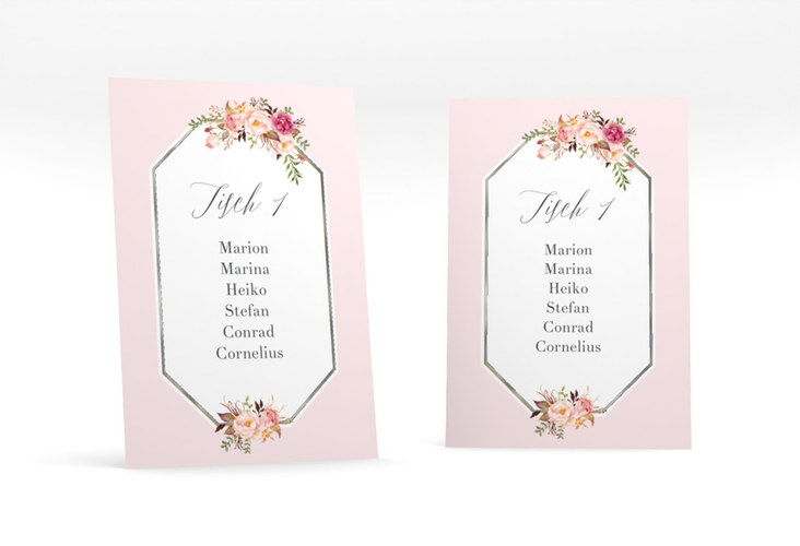 Tischaufsteller Hochzeit Prachtvoll Tischaufsteller rosa silber