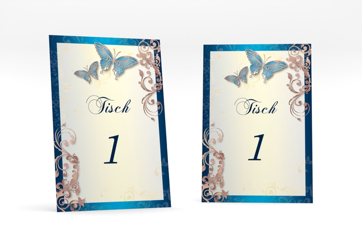 Tischnummer Hochzeit Toulouse Tischaufsteller blau rosegold