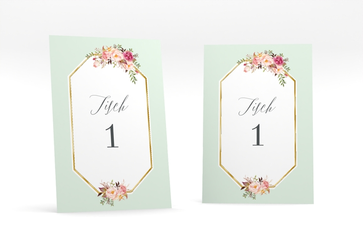 Tischnummer Hochzeit Prachtvoll Tischaufsteller mint gold