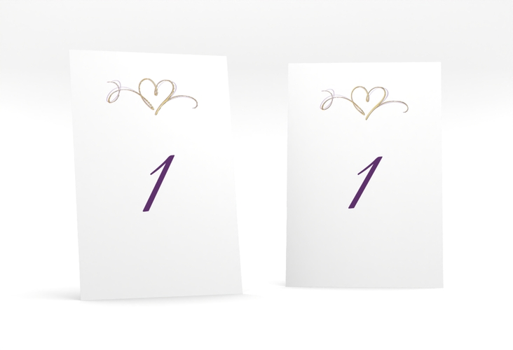 Tischnummer Hochzeit Envie Tischaufsteller lila gold