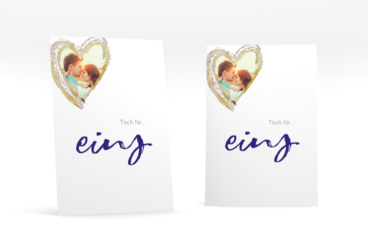 Tischnummer Hochzeit Liebe Tischaufsteller blau gold