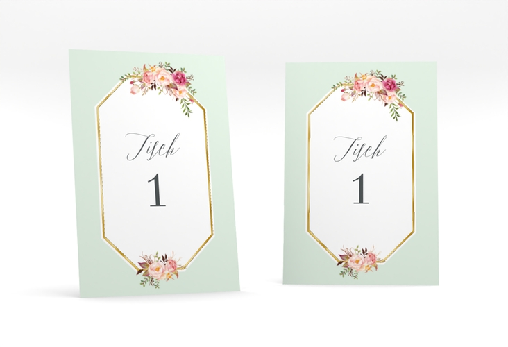Tischnummer Hochzeit Prachtvoll Tischaufsteller mint gold