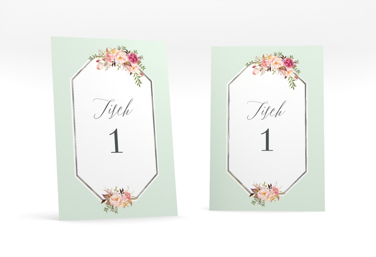 Tischnummer Hochzeit Prachtvoll Tischaufsteller mint silber