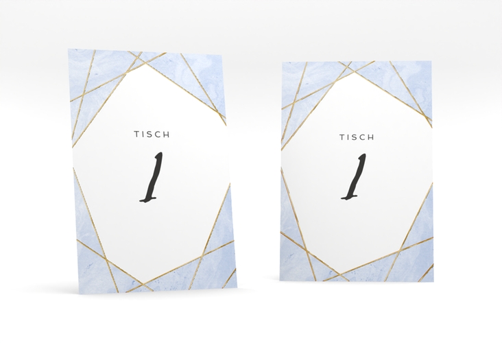 Tischnummer Hochzeit Asymmetry Tischaufsteller blau gold