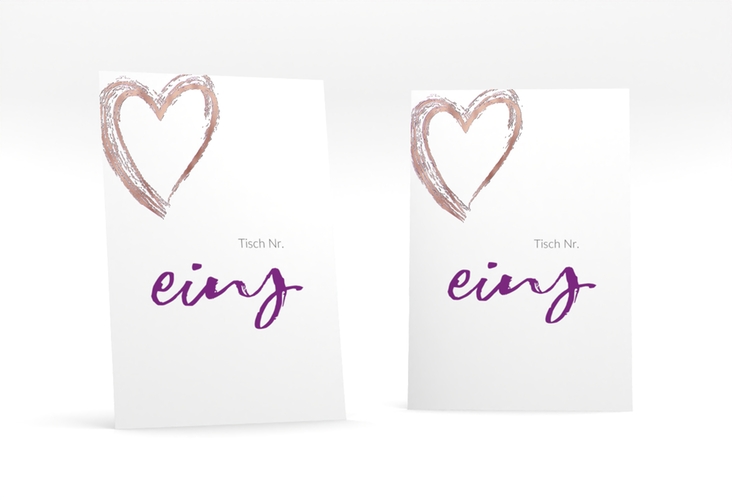 Tischnummer Hochzeit Liebe Tischaufsteller lila rosegold