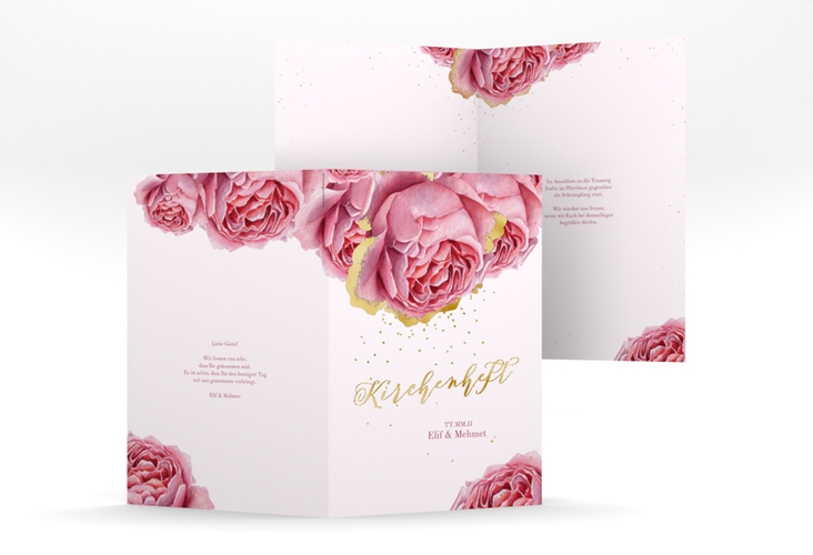 Kirchenheft Hochzeit Cherie A5 Klappkarte hoch rosa gold