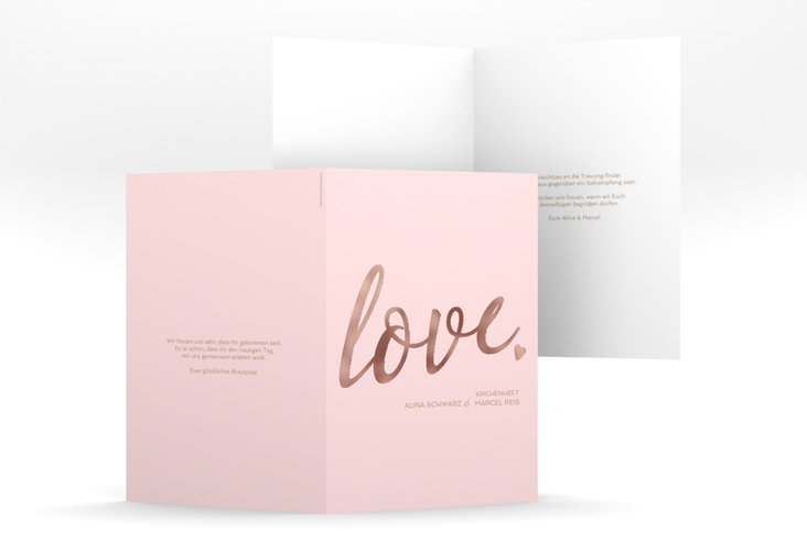 Kirchenheft Hochzeit Glam A5 Klappkarte hoch rosa rosegold