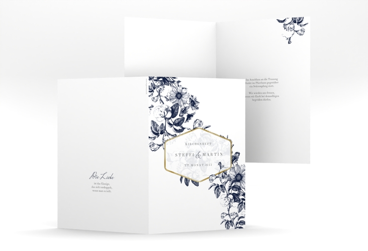 Kirchenheft Hochzeit Magnificent A5 Klappkarte hoch blau gold