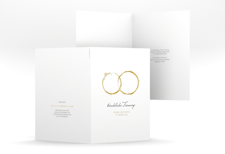 Kirchenheft Hochzeit Trauringe A5 Klappkarte hoch gold gold minimalistisch gestaltet mit zwei Eheringen