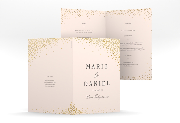 Menükarte Hochzeit Glitter A5 Klappkarte hoch rosa gold
