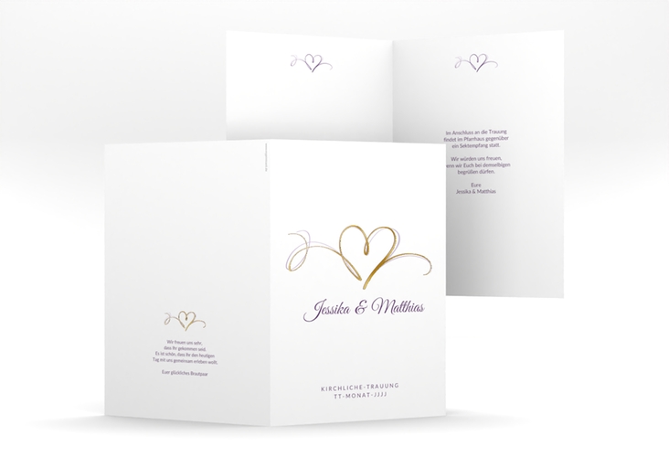 Kirchenheft Hochzeit Envie A5 Klappkarte hoch lila gold