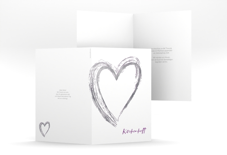 Kirchenheft Hochzeit Liebe A5 Klappkarte hoch lila silber