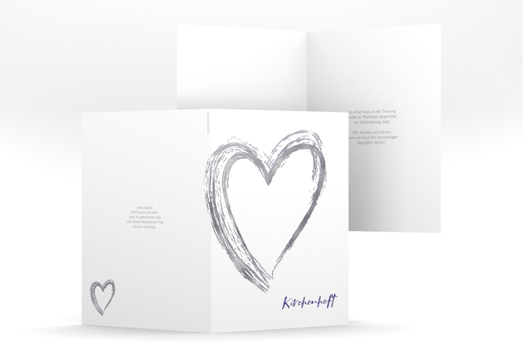 Kirchenheft Hochzeit Liebe A5 Klappkarte hoch blau silber