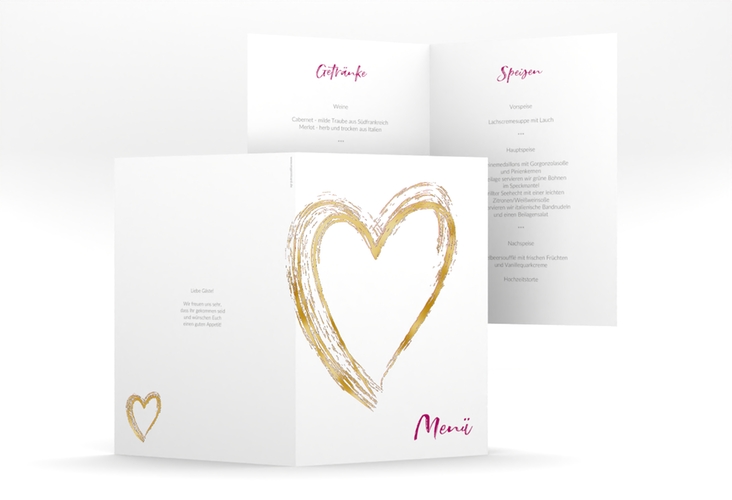 Menükarte Hochzeit Liebe A5 Klappkarte hoch pink gold